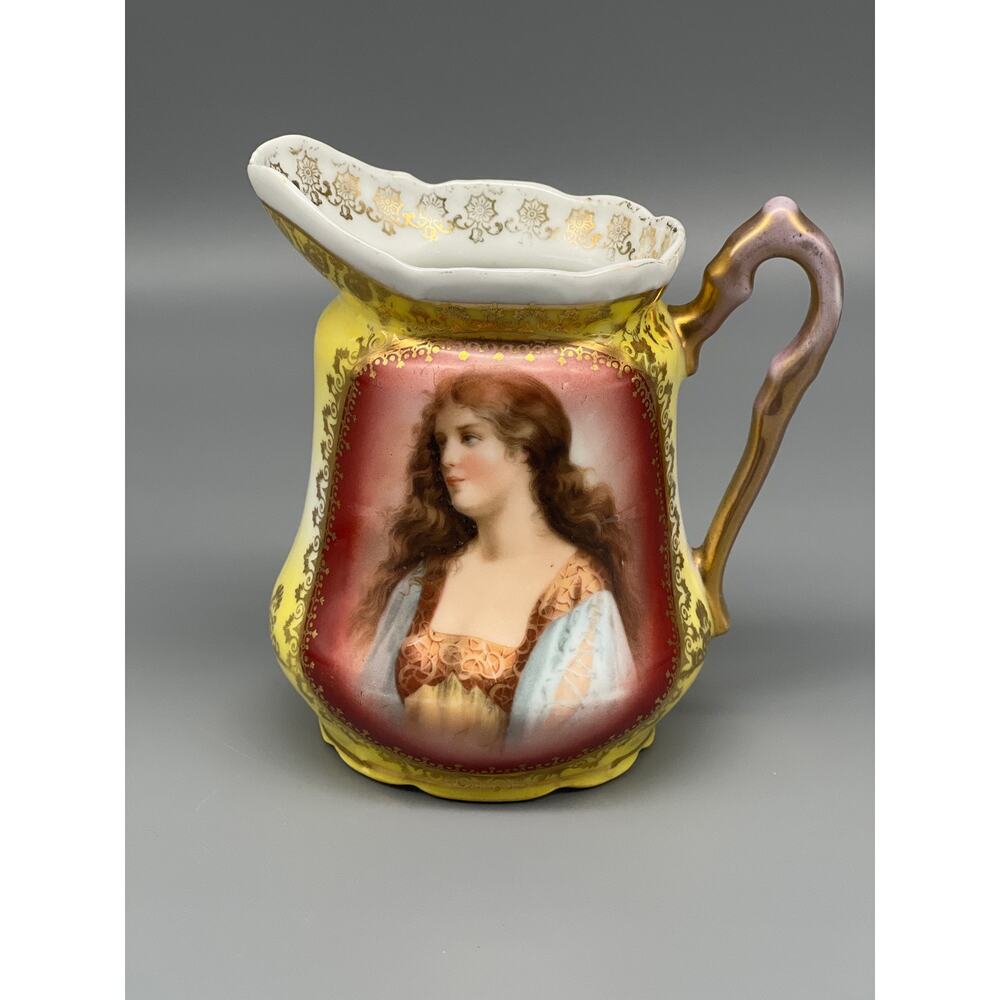 Antique Victoria Austria Hand Painted Pitcher Porcelain Creamer Art Nouveau